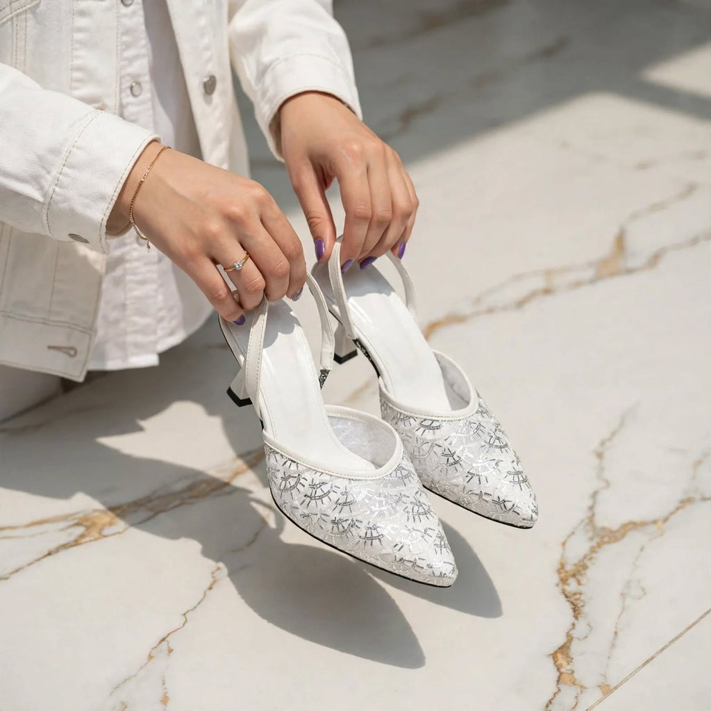 Embroidered Sling Back Heels